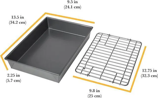 Alt view image 2 of 6 - Chicago Metallic Pro Non-Stick Roast and Broil Baking Pan with Rack, 13-Inch-by-9-Inch, Dark Gray