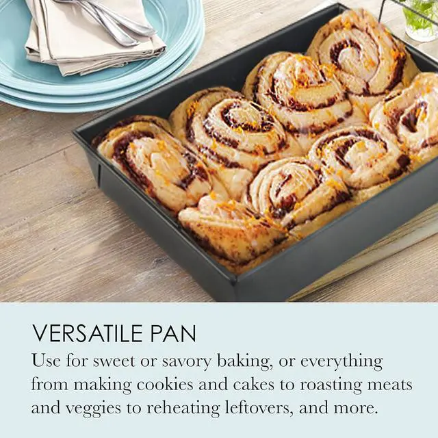 Alt view image 4 of 6 - Chicago Metallic Pro Non-Stick Roast and Broil Baking Pan with Rack, 13-Inch-by-9-Inch, Dark Gray