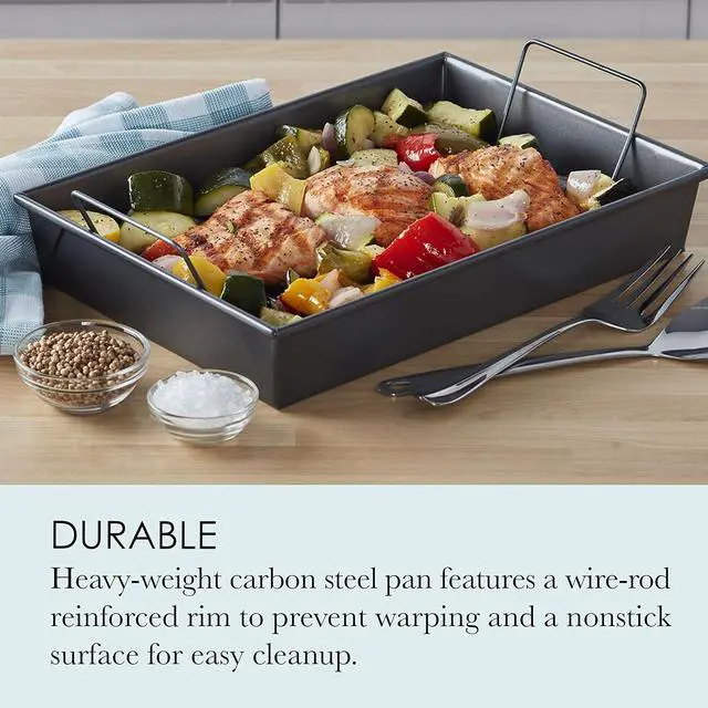Alt view image 5 of 6 - Chicago Metallic Pro Non-Stick Roast and Broil Baking Pan with Rack, 13-Inch-by-9-Inch, Dark Gray