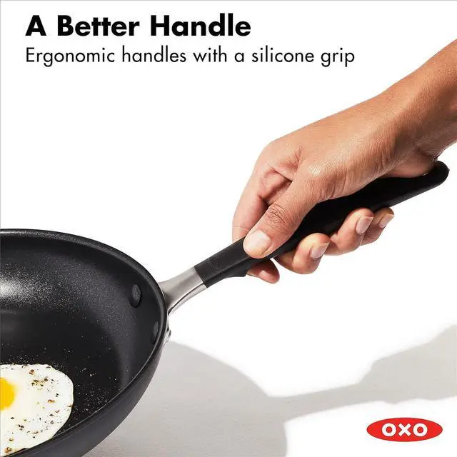 Alt view image 5 of 7 - OXO Good Grips 10 Piece Cookware Pots and Pans Set, 3-Layered German Engineered Nonstick Coating, Stainless Steel Handle with Nonslip Silicone, Gray