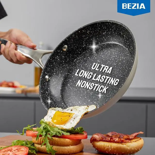 Alt view image 3 of 7 - Induction Cookware Nonstick, BEZIA Pots and Pans Set for Induction Cooktop, Compatible with All Stoves, Dishwasher Safe Kitchen Cooking Pan Set with Frying Pans, Saucepans & Stockpot, 10-Piece (Grey)