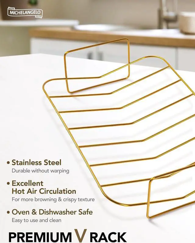 Alt view image 3 of 7 - MICHELANGELO Roasting Pan with Rack, Carbon Steel Turkey Roasting Pan for Oven and Induction, Nonstick Turkey Roaster Pan with Stainless Steel Golden Rack & Golden Handle, 15 Inch x 11 Inch