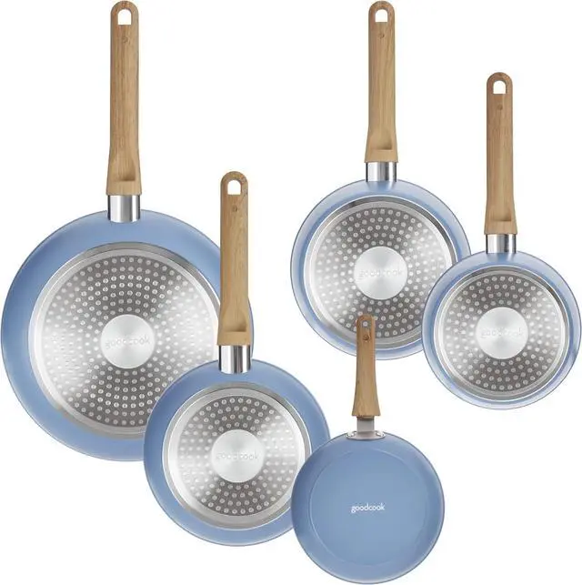 Alt view image 3 of 6 - GoodCook 10-Piece Healthy Ceramic Titanium-Infused Cookware Set, Light Blue Pots, Pans, Steamer, Spoon & Turner Induction Cookware, Kitchen Pots & Pans Set, Nonstick Cooking Pan Set
