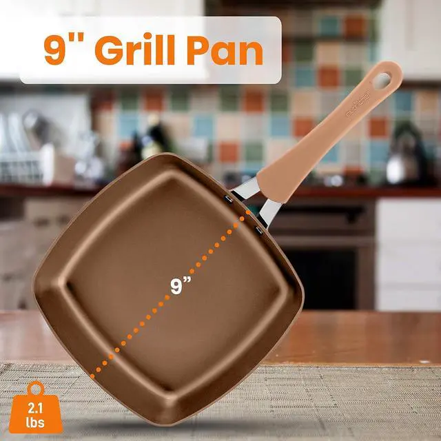 Alt view image 2 of 5 - NutriChef Grill Pan 9.45'' Durable Stylish Non-stick High-Qualified Cookware, Induction PTFE/PFOA/PFOS-Free Heat Resistant Lacquer Kitchen Ware, Compatible with Models: NCCW14S & NCCW20S, 1