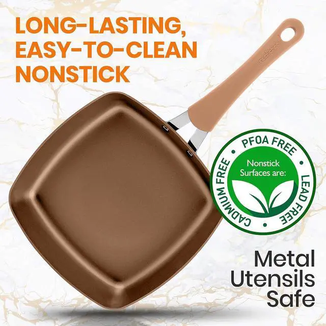 Alt view image 5 of 5 - NutriChef Grill Pan 9.45'' Durable Stylish Non-stick High-Qualified Cookware, Induction PTFE/PFOA/PFOS-Free Heat Resistant Lacquer Kitchen Ware, Compatible with Models: NCCW14S & NCCW20S, 1