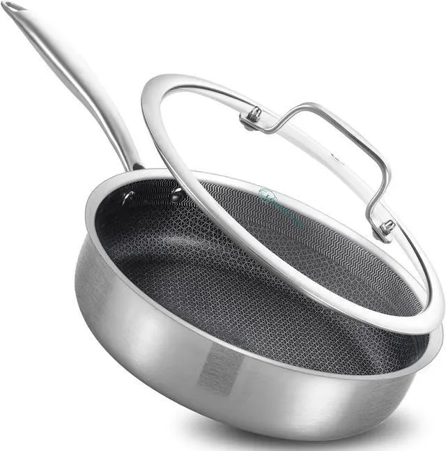 Main image of LOLYKITCH 10 Inch Hybrid Stainless Steel Non-Stick Sauté Pan,Skillet,Induction Deep Frying Pan,Dishwasher and Oven Safe,Riveted Handle.