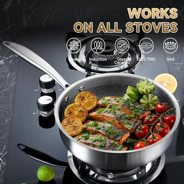 Alt view image 3 of 6 - LOLYKITCH 10 Inch Hybrid Stainless Steel Non-Stick Sauté Pan,Skillet,Induction Deep Frying Pan,Dishwasher and Oven Safe,Riveted Handle.