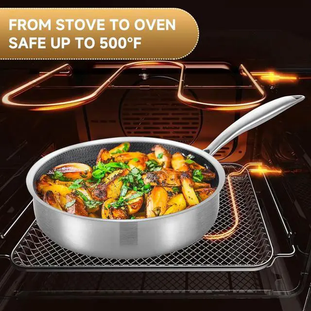 Alt view image 5 of 6 - LOLYKITCH 10 Inch Hybrid Stainless Steel Non-Stick Sauté Pan,Skillet,Induction Deep Frying Pan,Dishwasher and Oven Safe,Riveted Handle.