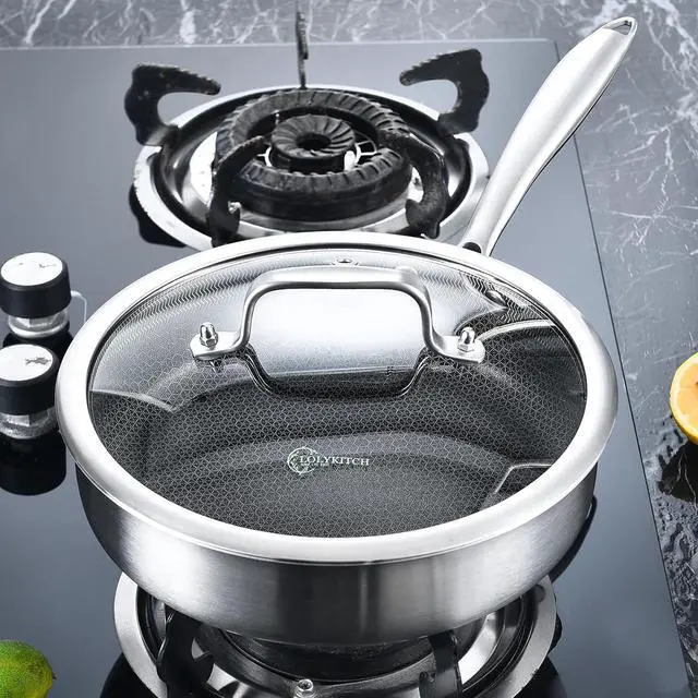 Alt view image 6 of 6 - LOLYKITCH 10 Inch Hybrid Stainless Steel Non-Stick Sauté Pan,Skillet,Induction Deep Frying Pan,Dishwasher and Oven Safe,Riveted Handle.