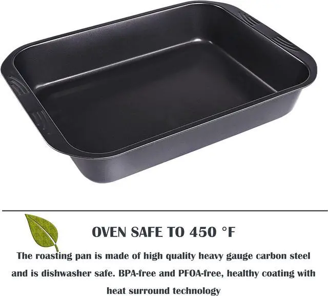 Alt view image 4 of 7 - kitCom Bakeware Nonstick Roaster, Nonstick Roasting Pan with Rack, Great For Roast Chicken, Roasts And Turkeys - 15 Inch x 11 Inch (5.8 QT), Gray