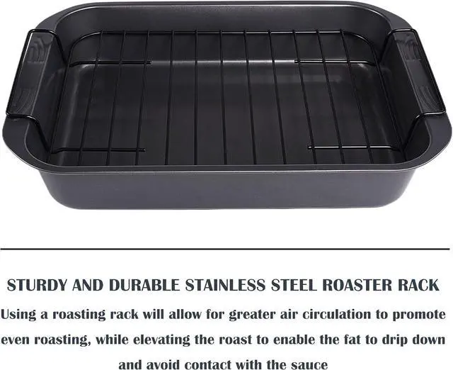Alt view image 5 of 7 - kitCom Bakeware Nonstick Roaster, Nonstick Roasting Pan with Rack, Great For Roast Chicken, Roasts And Turkeys - 15 Inch x 11 Inch (5.8 QT), Gray