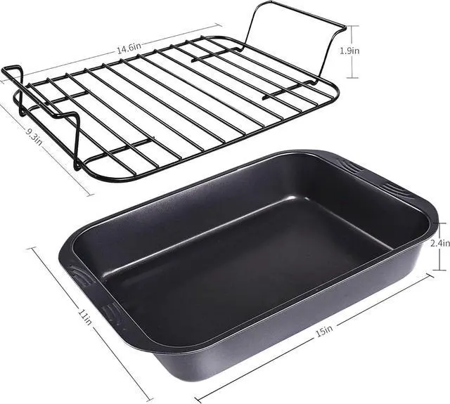 Alt view image 6 of 7 - kitCom Bakeware Nonstick Roaster, Nonstick Roasting Pan with Rack, Great For Roast Chicken, Roasts And Turkeys - 15 Inch x 11 Inch (5.8 QT), Gray