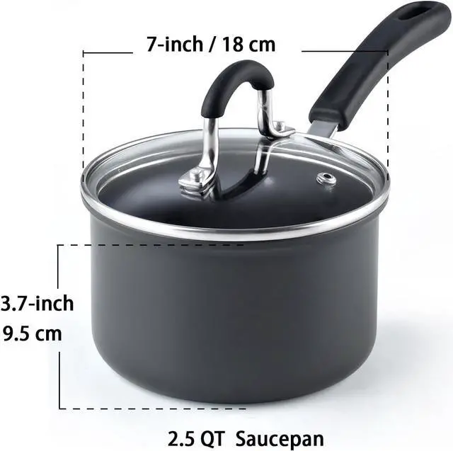 Alt view image 2 of 7 - Cook N Home Professional Hard Anodized Nonstick Saucepan with Lid, 2.5-Quart, Black