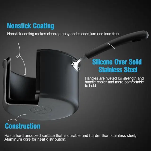 Alt view image 4 of 7 - Cook N Home Professional Hard Anodized Nonstick Saucepan with Lid, 2.5-Quart, Black