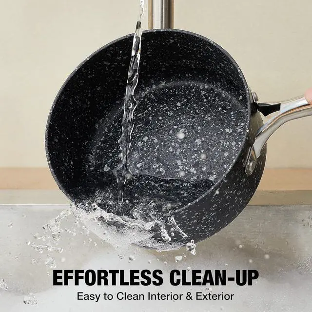 Alt view image 3 of 7 - Nonstick Premium 3-Piece Saucepan Set with Glass Lids, Natural Durable Granite Coating, Nonstick, Durable & Oven Safe to 450°F, 1&2&3QT, Black