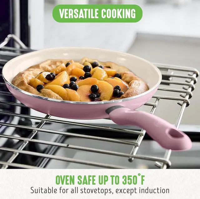 Alt view image 4 of 7 - GreenLife Soft Grip 8 Frypan Skillet and Spatula Breakfast Cookware Set, PFAS-Free Ceramic Nonstick, Silicon Spatula with Bamboo Handle, Egg Omelette Bacon, Dishwasher Safe, Stay-Cool Handles, Pink