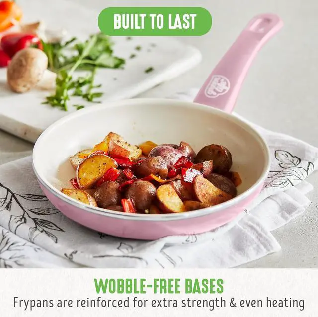 Alt view image 5 of 7 - GreenLife Soft Grip 8 Frypan Skillet and Spatula Breakfast Cookware Set, PFAS-Free Ceramic Nonstick, Silicon Spatula with Bamboo Handle, Egg Omelette Bacon, Dishwasher Safe, Stay-Cool Handles, Pink