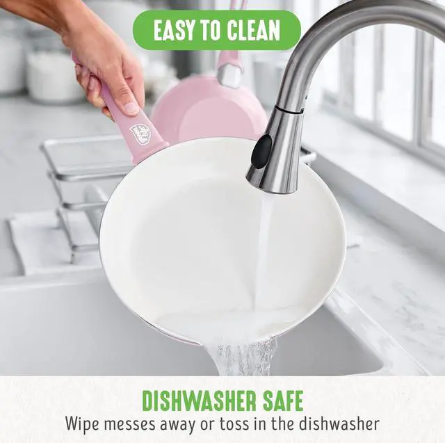 Alt view image 6 of 7 - GreenLife Soft Grip 8 Frypan Skillet and Spatula Breakfast Cookware Set, PFAS-Free Ceramic Nonstick, Silicon Spatula with Bamboo Handle, Egg Omelette Bacon, Dishwasher Safe, Stay-Cool Handles, Pink