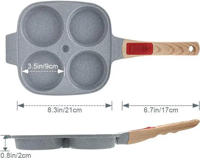 Alt view image 6 of 6 - Ceramic Egg Frying Pan, Nonstick 4 Cup Fried Egg Pan with Detachable Handle, Omelette Pan Induction Compatible - Blue