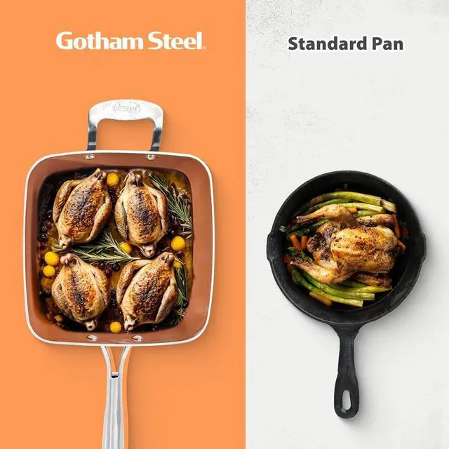 Alt view image 7 of 7 - Gotham Steel Nonstick Square Deep Frying Pan, 9.5 Large Cooking Pan with Ceramic Nonstick Coating, Deep Fryer Pot with Basket, 4 Pc Titanium Ceramic with Lid, Basket & Steamer Tray, Dishwasher Safe