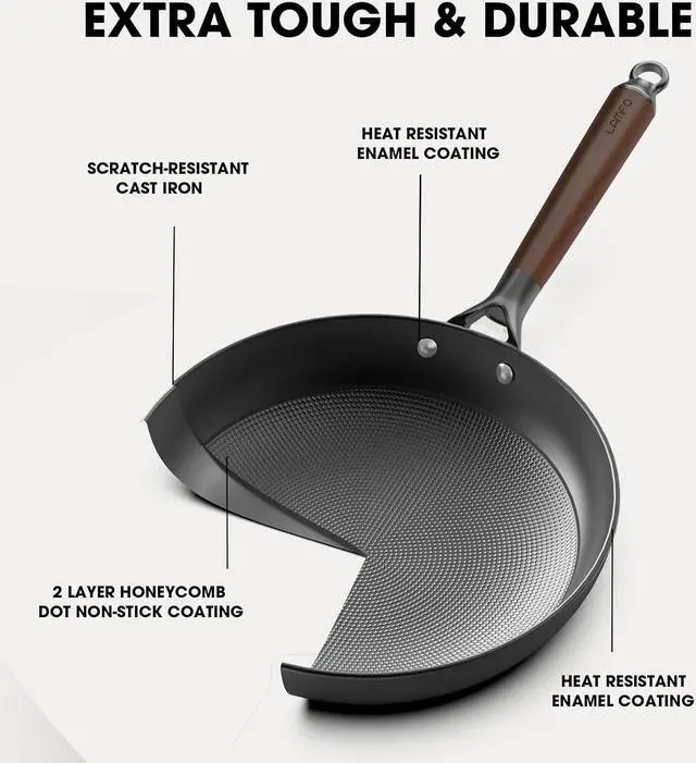 Alt view image 3 of 7 - Non Stick Frying Pans, 12" Honeycomb Long-Lasting Cast Iron Skillets, Durable Lightweight Cooking Cast Iron Pan w/Detachable Handle, Oven Dishwasher Safe, 2024 Upgrade Nonstick Pan