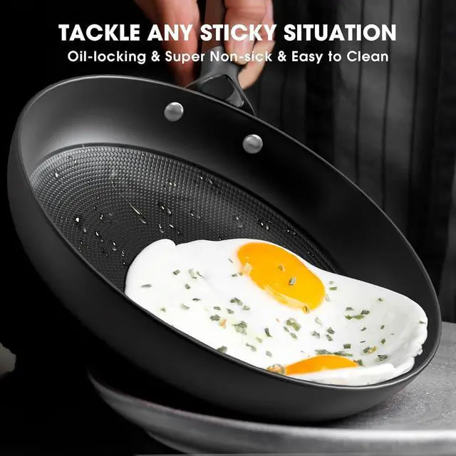 Alt view image 4 of 7 - Non Stick Frying Pans, 12" Honeycomb Long-Lasting Cast Iron Skillets, Durable Lightweight Cooking Cast Iron Pan w/Detachable Handle, Oven Dishwasher Safe, 2024 Upgrade Nonstick Pan