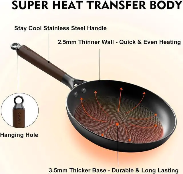 Alt view image 5 of 7 - Non Stick Frying Pans, 12" Honeycomb Long-Lasting Cast Iron Skillets, Durable Lightweight Cooking Cast Iron Pan w/Detachable Handle, Oven Dishwasher Safe, 2024 Upgrade Nonstick Pan