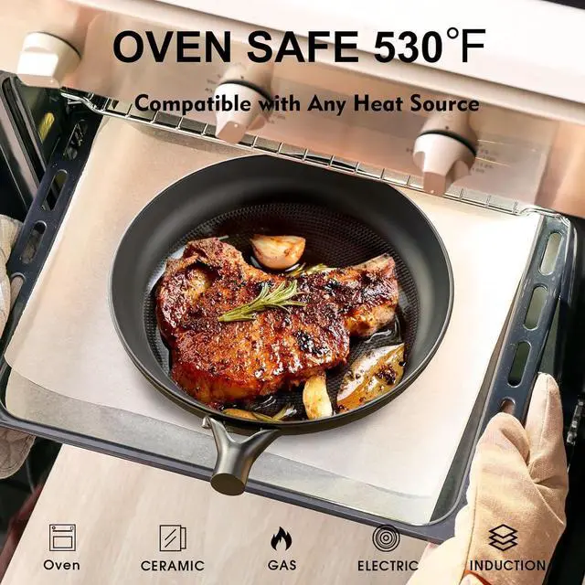 Alt view image 7 of 7 - Non Stick Frying Pans, 12" Honeycomb Long-Lasting Cast Iron Skillets, Durable Lightweight Cooking Cast Iron Pan w/Detachable Handle, Oven Dishwasher Safe, 2024 Upgrade Nonstick Pan