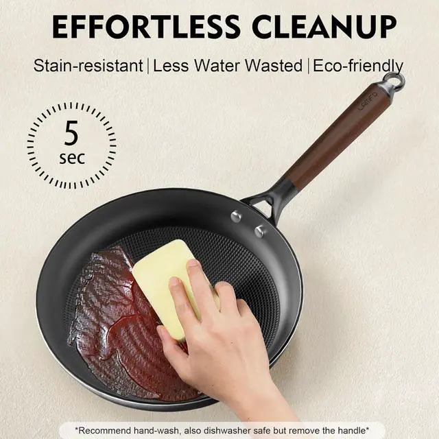 Alt view image 6 of 7 - Non Stick Frying Pans, 12" Honeycomb Long-Lasting Cast Iron Skillets, Durable Lightweight Cooking Cast Iron Pan w/Detachable Handle, Oven Dishwasher Safe, 2024 Upgrade Nonstick Pan