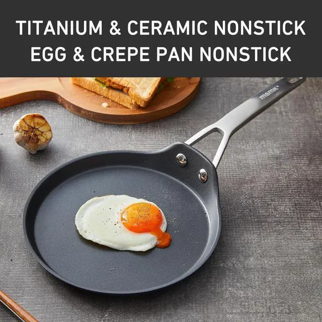 Alt view image 2 of 7 - MsMk Crepe Pan with Spreader, 8 Inch Titanium and Ceramic Nonstick Flat Skillet Tortilla Egg Pan, Induction Compatible, PFOA Free, Oven Safe to 700°F