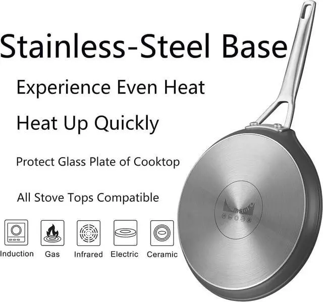 Alt view image 3 of 7 - MsMk Crepe Pan with Spreader, 8 Inch Titanium and Ceramic Nonstick Flat Skillet Tortilla Egg Pan, Induction Compatible, PFOA Free, Oven Safe to 700°F