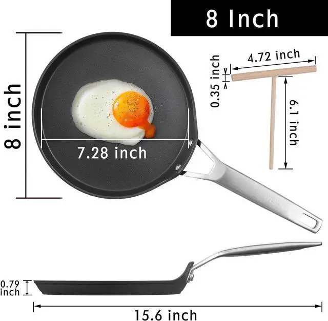 Alt view image 4 of 7 - MsMk Crepe Pan with Spreader, 8 Inch Titanium and Ceramic Nonstick Flat Skillet Tortilla Egg Pan, Induction Compatible, PFOA Free, Oven Safe to 700°F