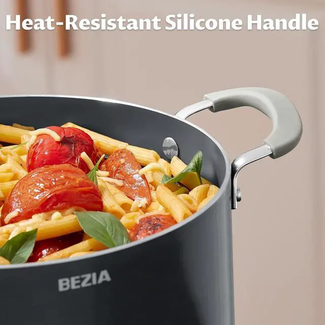 Alt view image 3 of 7 - 8 Quart Pot with Lid, BEZIA Ceramic Nonstick Stock Pot with Lid, Induction Ready, Large Cooking Pot with Silicone Handle, Compatible with All Cooktops, Dishwasher Safe