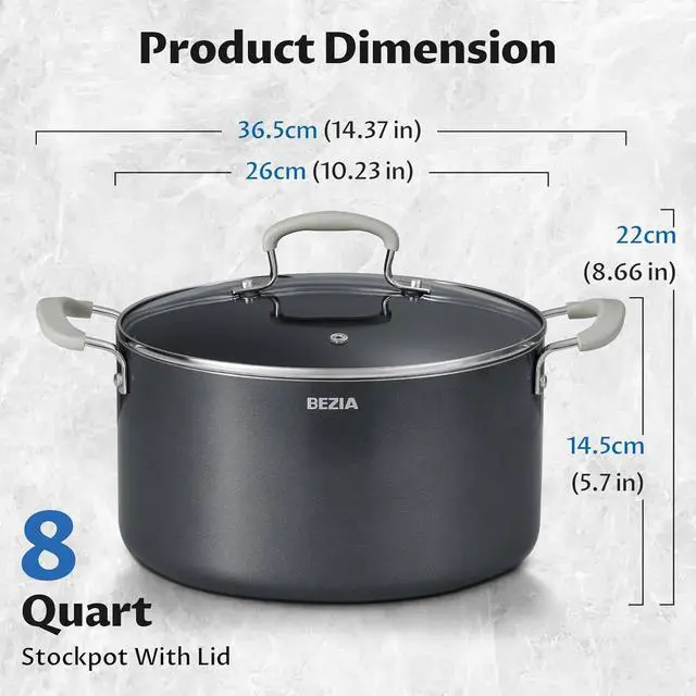 Alt view image 7 of 7 - 8 Quart Pot with Lid, BEZIA Ceramic Nonstick Stock Pot with Lid, Induction Ready, Large Cooking Pot with Silicone Handle, Compatible with All Cooktops, Dishwasher Safe