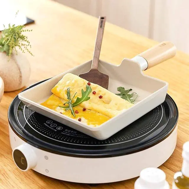 Alt view image 2 of 4 - FIKA Kitchen Nonstick 6-Inch Rectangle Tamagoyaki Egg Roll Pan with Wooden Handle, Japanese Omelette Frying Skillet, Induction Compatible Cookware, Healthy Cooking Tamago Pan, Made in Korea (15cm)