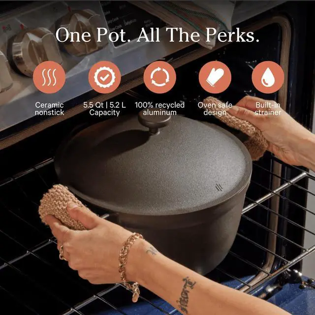 Alt view image 2 of 7 - Our Place Perfect Pot - 5.5 Qt. Nonstick Ceramic Sauce Pan with Lid | Versatile Cookware for Stovetop and Oven | Steam, Bake, Braise, Roast | PTFE and PFOA-Free | Toxin-Free, Easy to Clean | Char