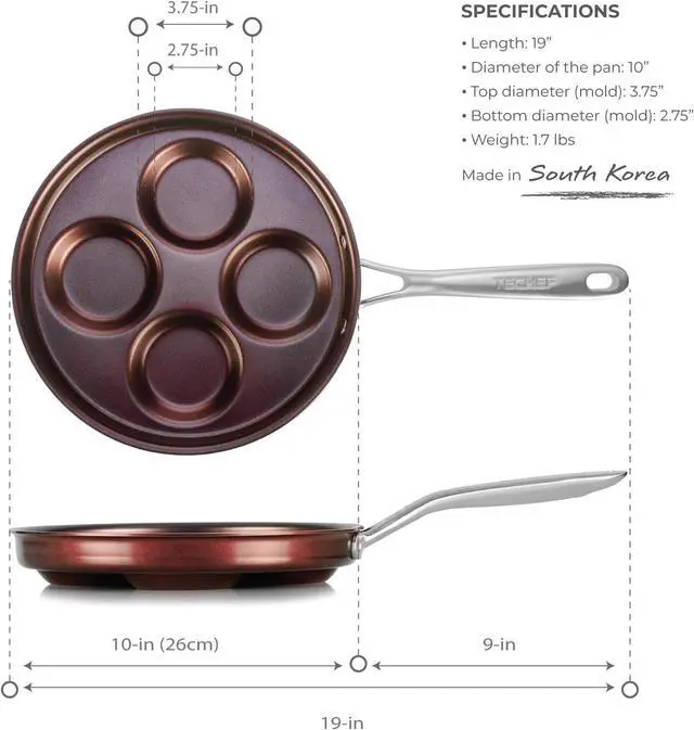 Alt view image 5 of 7 - TECHEF - Eggcelente Pan, Plett Pan, Multi Egg Pan, 4-Cup Egg Frying Pan, Nonstick Egg Cooker Pan, (Made in Korea) (Purple)