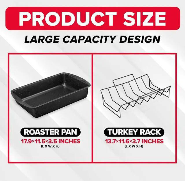 Alt view image 2 of 7 - BAKKEN Nonstick Turkey Roasting Pan with Rack  17 X 13 inch, Large Heavy-Duty Carbon Steel Roasting Pan, Wide Handles, Versatile for Baking, Grilling, & Roasting, Oven Safe Up to 450°F, Gray Marble