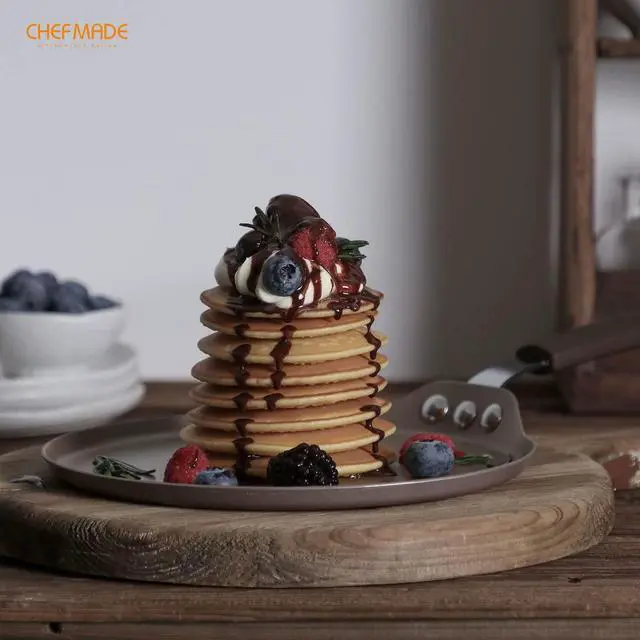 Alt view image 3 of 6 - CHEFMADE Crepe Pan with Bamboo Spreader, 8-Inch Non-Stick Pancake Pan with Insulating Silicone Handle for Gas, Induction, Electric Cooker (Champagne Gold)