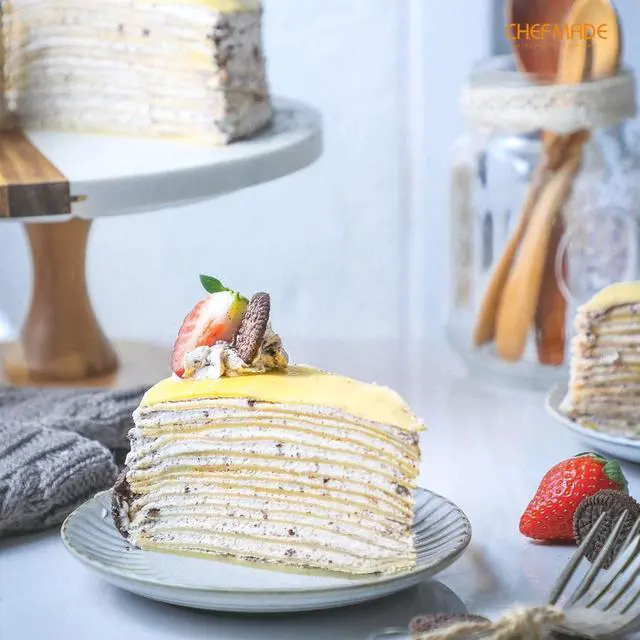 Alt view image 6 of 6 - CHEFMADE Crepe Pan with Bamboo Spreader, 8-Inch Non-Stick Pancake Pan with Insulating Silicone Handle for Gas, Induction, Electric Cooker (Champagne Gold)