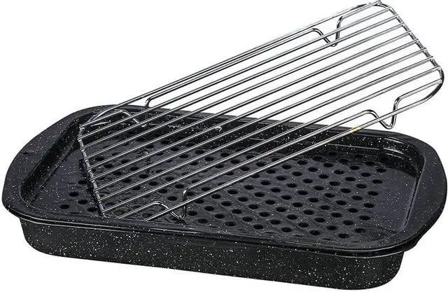 Main image of Granite Ware 3 piece multiuse set. Enameled steel bake, broiler pan, and grill with rack. Versatile for oven and direct fire cooking. Resists up to 932°F.