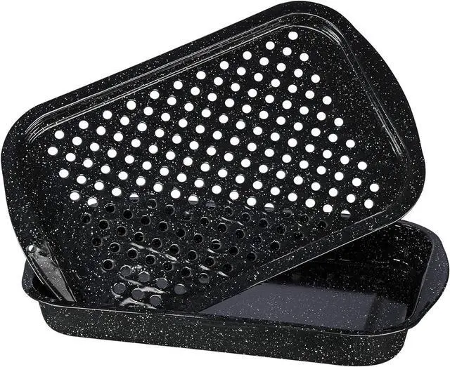 Alt view image 3 of 7 - Granite Ware 3 piece multiuse set. Enameled steel bake, broiler pan, and grill with rack. Versatile for oven and direct fire cooking. Resists up to 932°F.