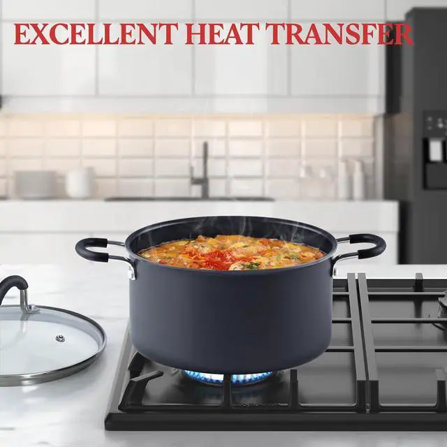 Alt view image 3 of 7 - Cook N Home Nonstick Stockpot Soup pot with Lid Professional Hard Anodized 10 Quart, Oven safe - Stay Cool Handles, Black
