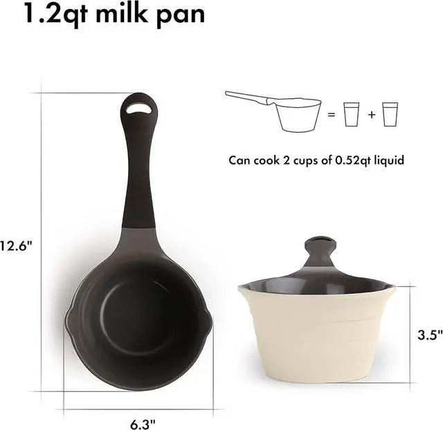 Alt view image 2 of 6 - Neoflam 1qt Saucepan Butter Warmer Milk Boiling|Melting Pot, Ecolon Healthy Ceramic Nonstick Coating PFOA-free, 2 Pour Spouts, Dishwasher Safe, Ivory