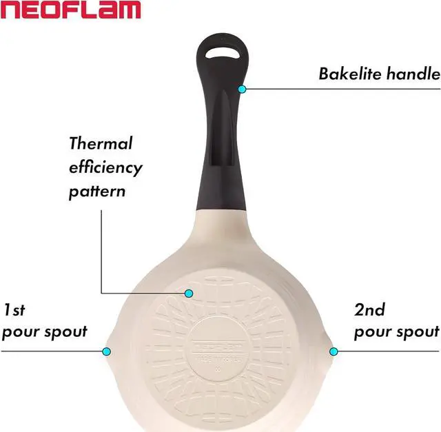 Alt view image 6 of 6 - Neoflam 1qt Saucepan Butter Warmer Milk Boiling|Melting Pot, Ecolon Healthy Ceramic Nonstick Coating PFOA-free, 2 Pour Spouts, Dishwasher Safe, Ivory