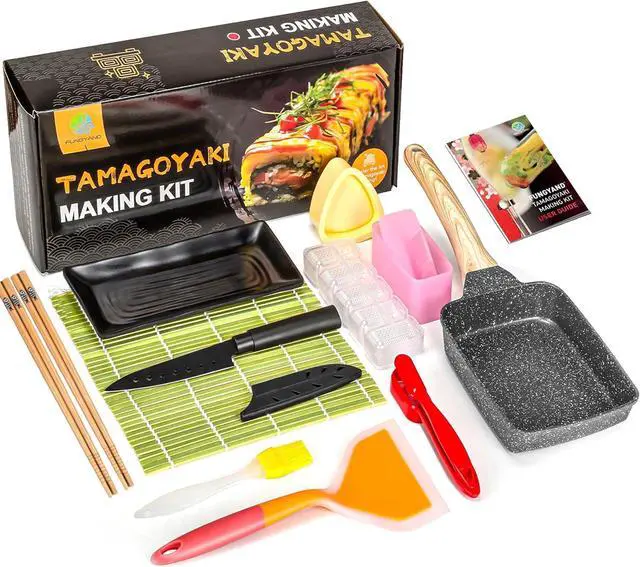 Main image of FUNGYAND Tamagoyaki Pan Set, 12-in-1 Japanese Omelette Pan with Spatula, Bamboo Mat, Knife, and Sushi Accessories - 5x7 Inches Deluxe Cookware