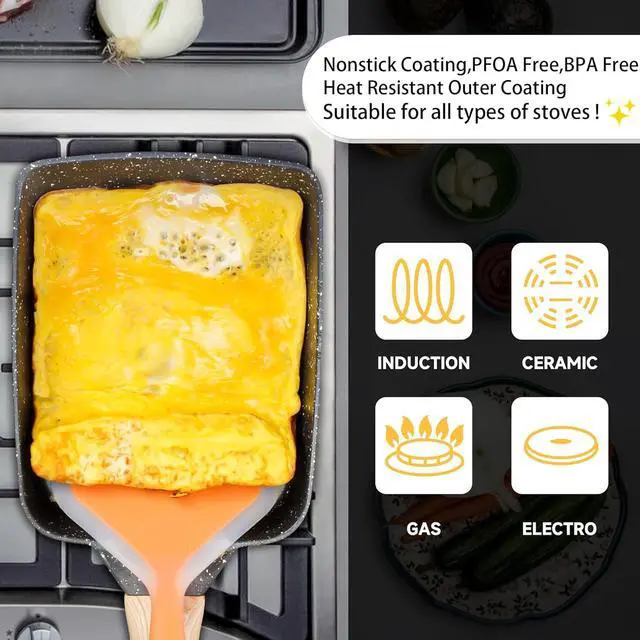 Alt view image 3 of 7 - FUNGYAND Tamagoyaki Pan Set, 12-in-1 Japanese Omelette Pan with Spatula, Bamboo Mat, Knife, and Sushi Accessories - 5x7 Inches Deluxe Cookware