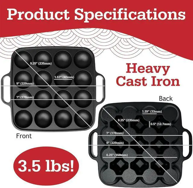 Alt view image 2 of 7 - Otafuku Takoyaki Plate, Cast Iron Japanese Grill for Cooking Takoyaki Balls, Nonstick Pan (16 Holes)