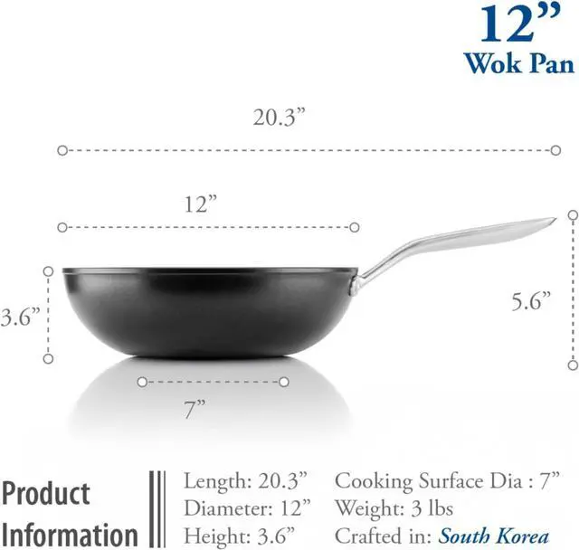 Alt view image 5 of 7 - TECHEF - Onyx Collection, 12-Inch Nonstick Flat Bottom Wok/Stir-Fry Pan - PFOA Free, Dishwasher and Oven Safe, Made in Korea
