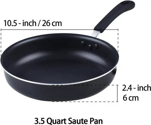 Alt view image 2 of 5 - Cook N Home 10.5-Inch/3.5 Quart Nonstick Deep Saute Fry Pan/Jumbo Cooker with Lid, Black